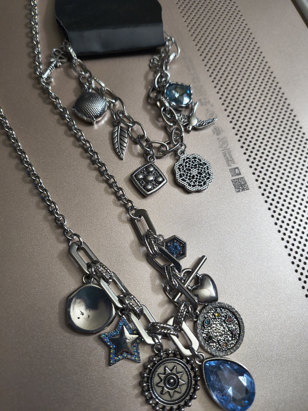 Silver-Tone Blue Crystal Charm Necklace -coordinated Set  Whimsy! Women Jewelry